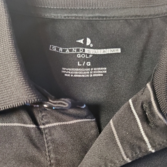 Men’s Grand Slam Striped Performance Black Golf Polo Teal Grey Stripes Sz L - Picture 2 of 6